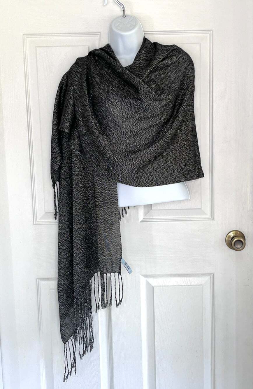 Women's Wrap Scarf Metallic Threads Whimsigoth Goth Glam 24 x 79.5